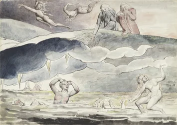 Dante und Virgil blicken in den Graben der Schmeichler, Illustration zur "Göttlichen Komödie" von Dante Alighieri, 1824-27
